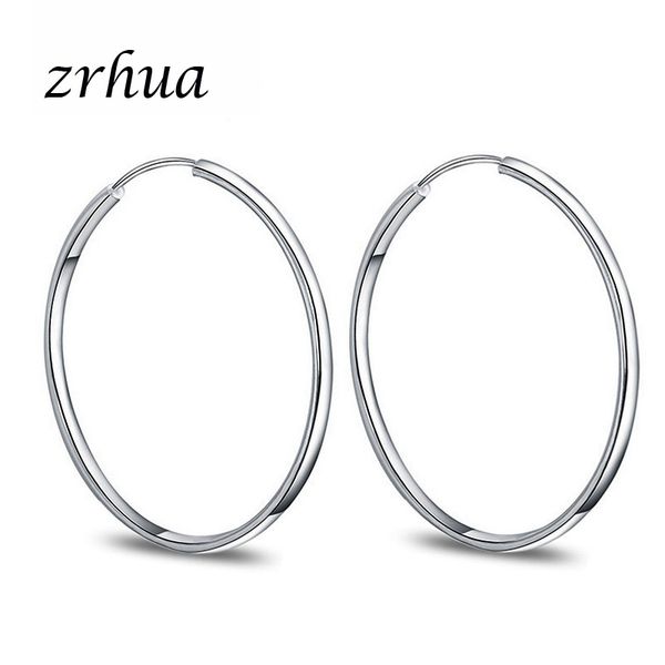 

zrhua 925 sterling silver hollow round big hoop earrings simple fashion jewelry for women boucle d'oreille female brincos, Golden;silver