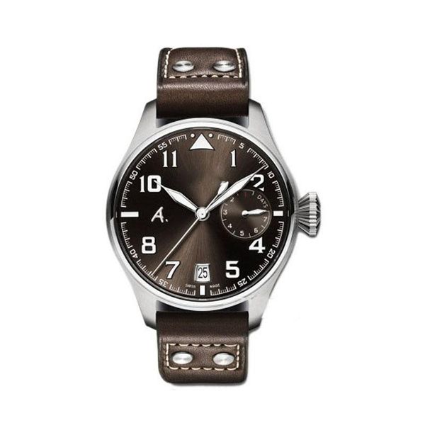 

new mens watches iw pilot series iw500422 large dial 46mm power display automatic movement sapphire leather strap dress wristwatch, Slivery;brown