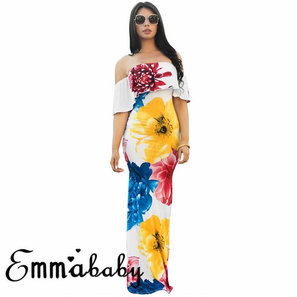 

maxi dress 2018 new women's floral boho long dress summer evening party beach spilt sundress, Black;gray