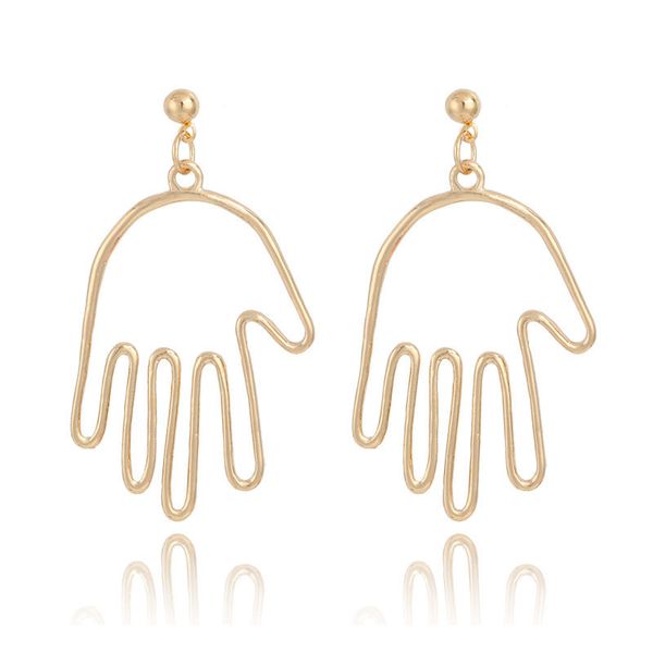 

personality women earrings abstract linear art drop earring gold color hand palm face dangle earrings girls statement earrings for women, Silver