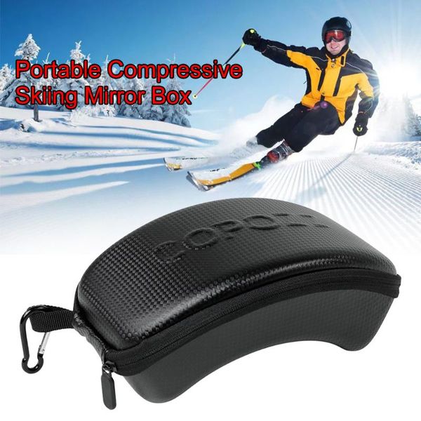 

zipper sports ski glasses case hard winter shockproof solid carrying with hook pu leather eyewear snowboard protection portable