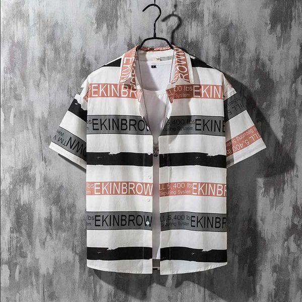 

men's casual shirts 2021 brand clothing japanese style male pure cotton short sleeve shirts/men's lapel letter printing, White;black