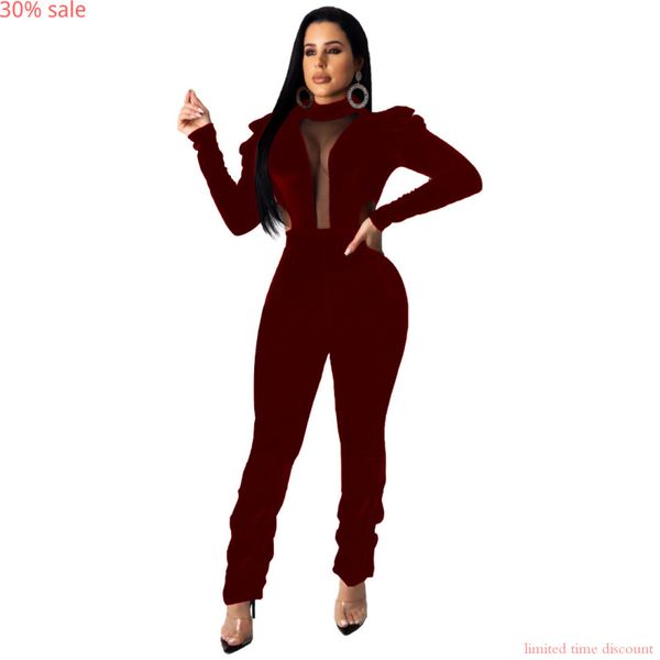

bodysuit женщины бархатной комбинезоны o шеи полный puff рукавом sexy mesh rompers эпикировка выдалбливают мода комбинезон женский комбинезо, Black;white