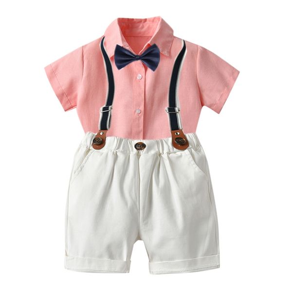 

baby boy clothes summer gentleman suit strap shirt pants bowtiekids kids formal gentleman dress casual fashion bebek giyim, White