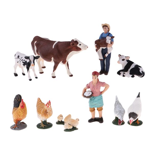 

10шт/набор миниатюрной ферме коров кормами кур фермер человек фигурка коллекции