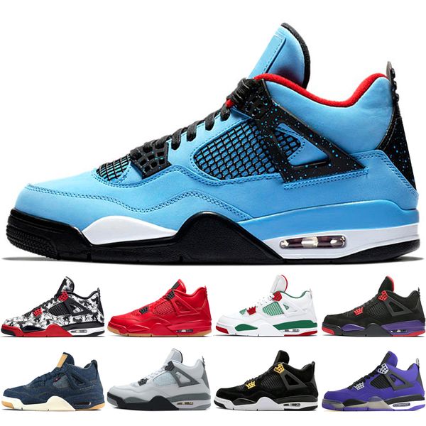 

new 4 4s tattoo singles day mens basketball shoes travis scotts raptors white cement royalty denim blue men sport sneakers women 1 trainers