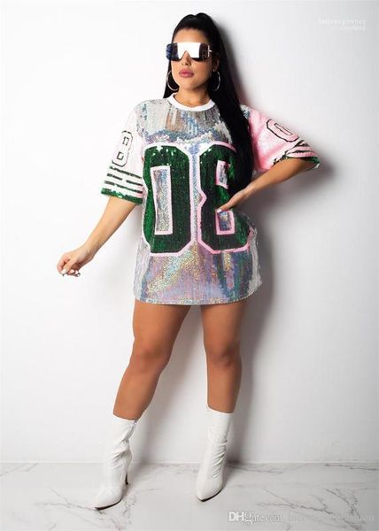 

08 летнее платье мода дамы повседневные платья женские футболки платья с дизайнерскими блестками украшения печати номер, Black;gray