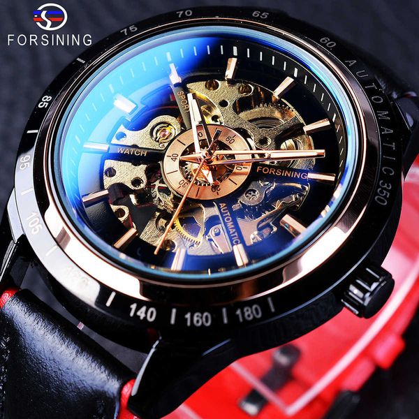 

forsining motorcycle design genuine black belt waterproof skeleton men automatic watches brand luxury mechanical male clock cj191213, Slivery;brown