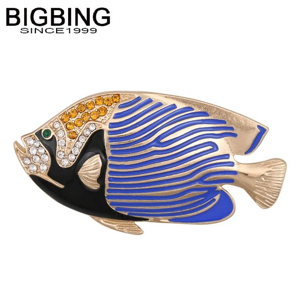 

bigbing fashion jewelry golden blue tropical fish crystal brooch fashion women brooch good quality nickel q222, Gray