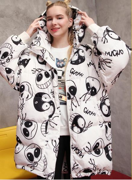 

winter new product original korean version of long, loose, fashionable, personalized, down jacket, Black