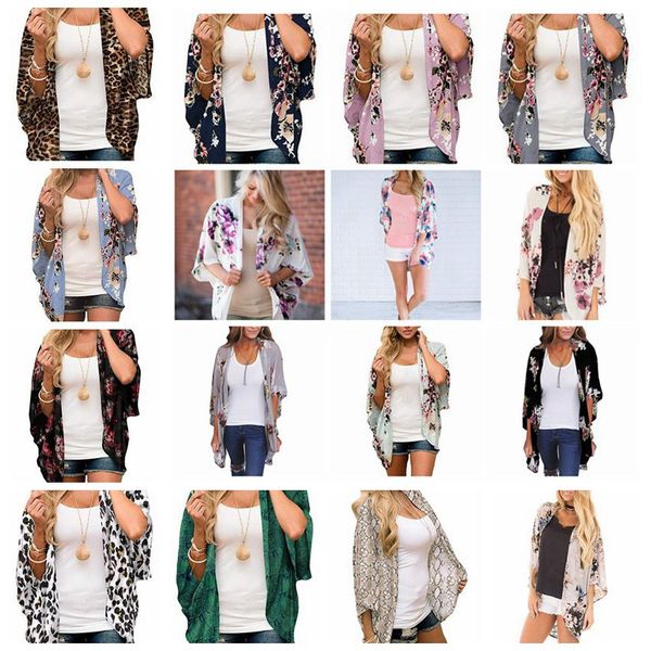 

women floral suntan cardigan coat batwing sleeve blouse cover summer chiffon beach cape bikini cover-ups loose kimono beachwear 10 ljja2479, Black