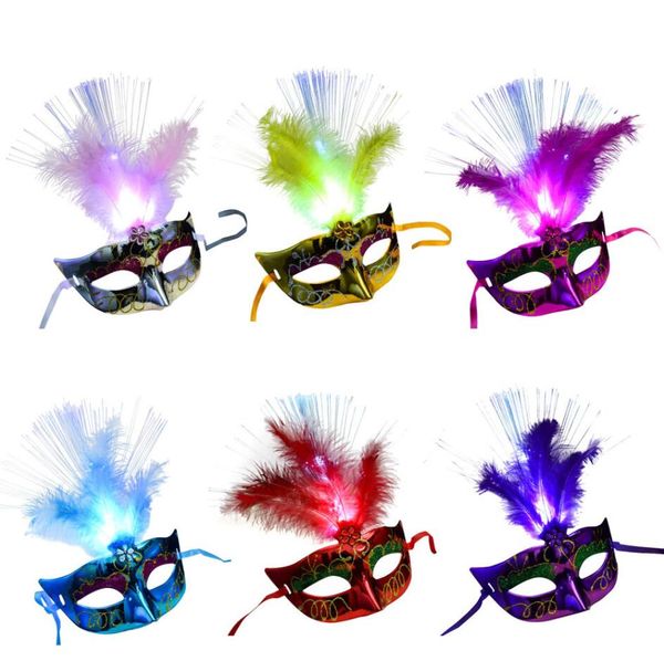 

women kids venetian led fiber feather mask masquerade fancy dress party princess feather masks party fancy dress costume gift ing