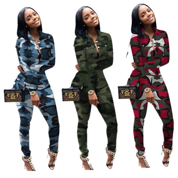 

camouflage camo women tracksuit spring button t shirt blouse + pants leggings 2 piece set long sleeve shirts outfits fashion streetwear s-3x, White
