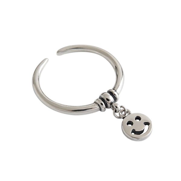 

s925 pure silver ring cold wind restoring ancient ways ins niche smiling face drop ring personality silver rings, Golden;silver
