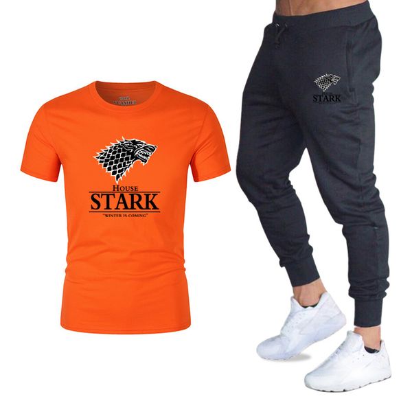 

brand sports and leisure men's suit high-quality cotton fitness short-sleeved t-shirt + jogging sports pants, Gray