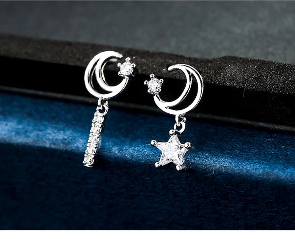 

maxi s925 silver needle star moon exquisite zircon stud earrings simple style suitable for a variety of clothing both in office or party