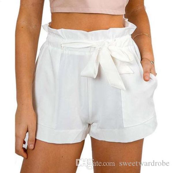 

2019 жаркое лето женщин вскользь шорты пляж высокой талией короткие женщины новый стиль мода пляж sexy bow шорты белый, White;black