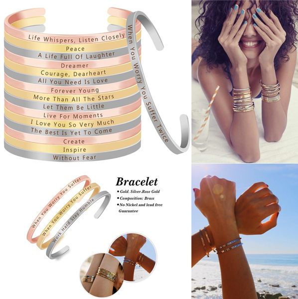 

trendy jewelry inspirational quotes hand stamped cuff bangle mantra bracelet teen girls birthday gift graduation present, Black