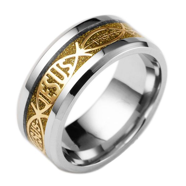 

new 2019 religious style christian jesus jesus alphabet titanium steel ring, Silver
