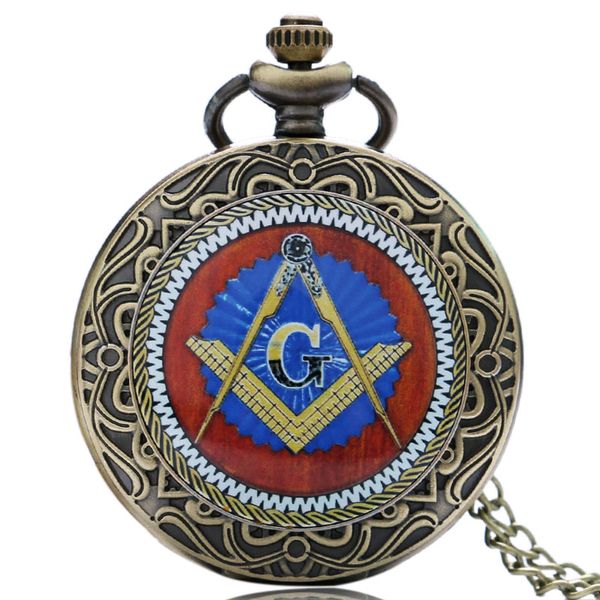 

fashion mystical masonic ason asonry theme bronze pocket watch with chain necklace pendant clock gift for men women, Slivery;golden