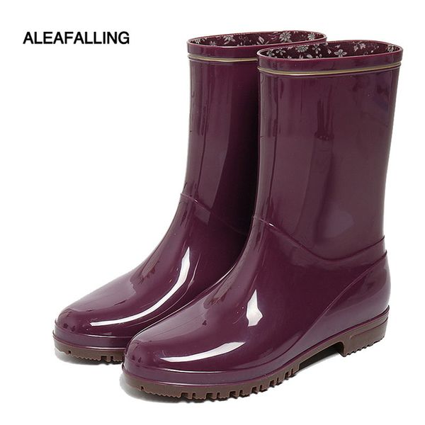 

aleafalling spring exquisite rain boots solid rubber waterproof motorcycle mid-calf mature boots woman shoes w178, Black