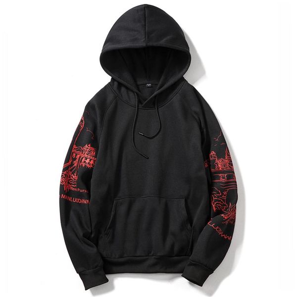

autumn pullover sweatshirt men's casual long-sleeved printed hooded sweatshirt shirt coat harajuku streetwear, Black
