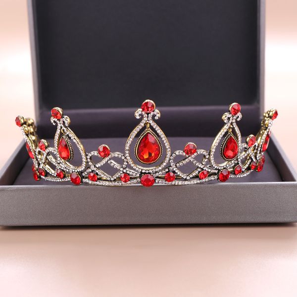 

forseven large water-drop red crystal tiaras headpiece women crowns bride diadem hair jewelry wedding bridal hair accessories jl, Golden;white