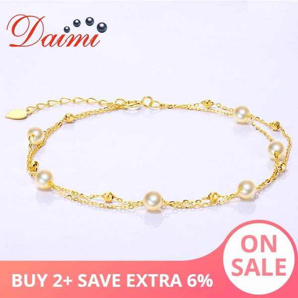 

daimi exquisite light luxury double bracelet prefectly round 4-4.5mm akoya pearl 18k gold female authentic bracelet, Golden;silver