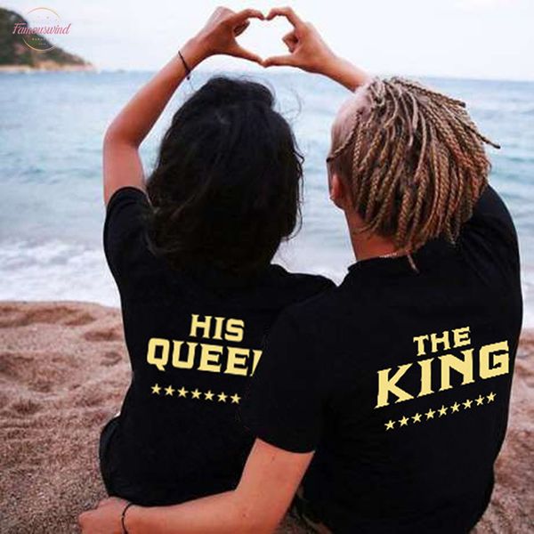 

2020 king queen t shirt couple clothes shirts femme summer casual o-neck short sleeve back letter print lovers high quality, White