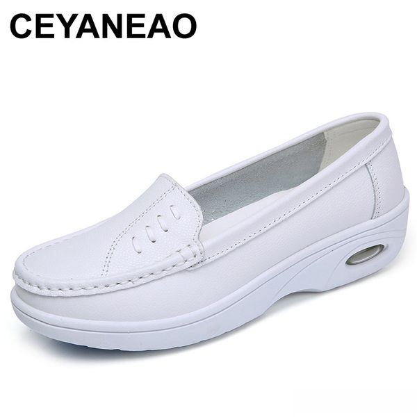 

ceyaneao women nurse white career loafers flat shoes genuine foam casual office shoes rubber sole doctor hospital nursing flats, Black
