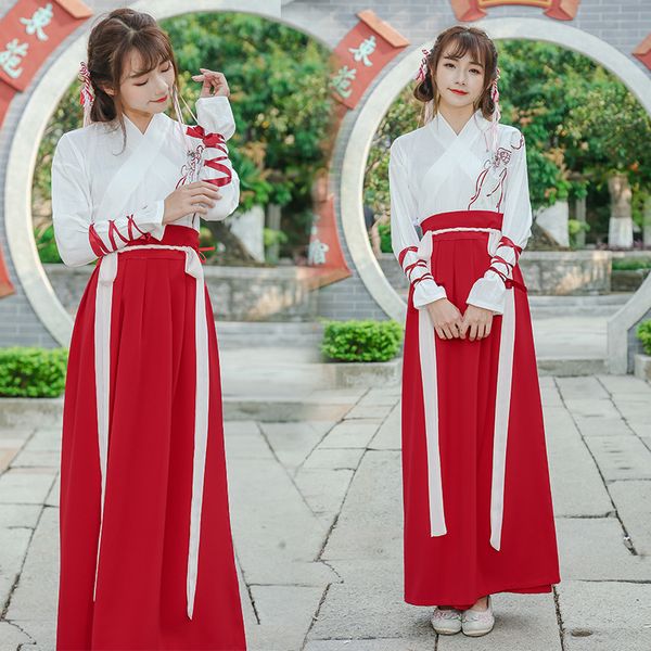 

ancient chinese traditional costume women stage dress lady hanfu dynasty clothing oriental national satin robe outfit 90, Black;red