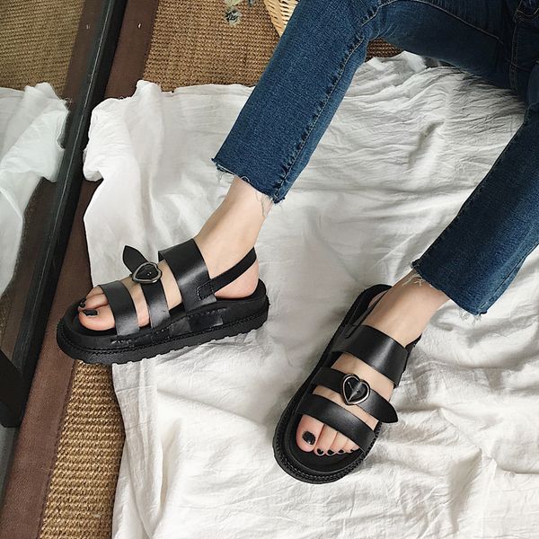 

shoes woman sandals summer new casual flat open toe roman casual female beach sandals flat fashion couple zapatos mujer, Black