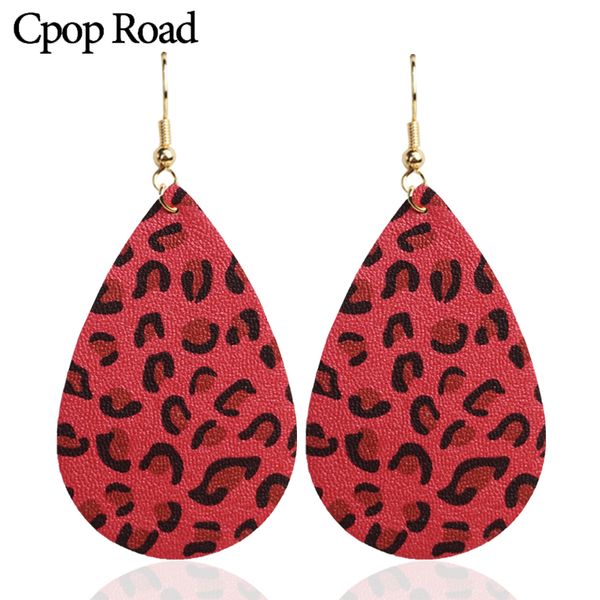 

cpop faux leather earrings colorful leopard print multicolors teardrop dangle earrings waterdrop winter fall fashion sale, Silver