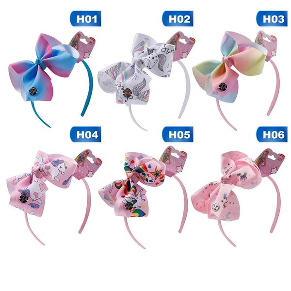 

rainbow printed ribbon hair bows hairband for girls boutique jojo bows headbands children unicorn hair accessories, Slivery;white