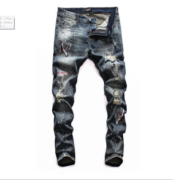 

2020 new arrival men designer jeans denim embroidery pants 40size 28-38, Blue