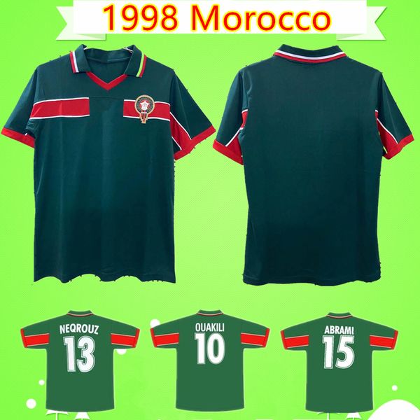 

1998 morocco retro soccer jersey 98 99 maroc hadji bassir ouakili neqrouz abrami vintage classic old football shirt, Black;yellow