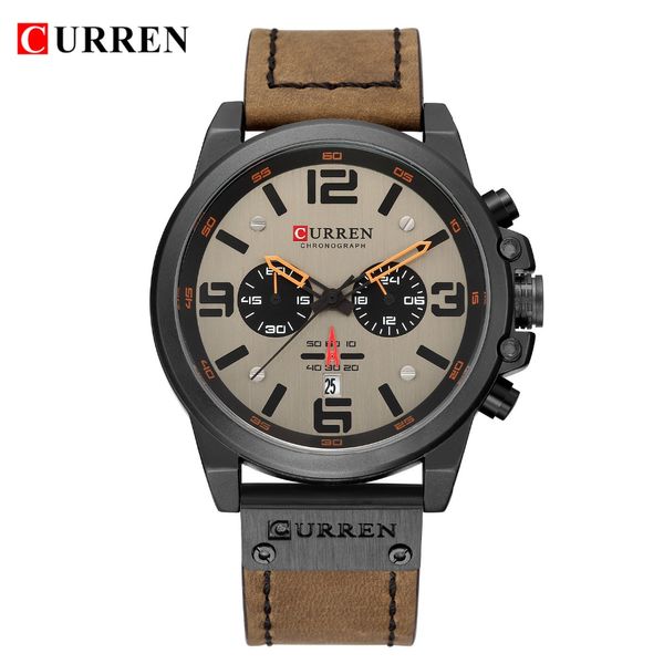 

relogio masculino curren fashion watches for man leather chronograph quartz men's watch business casual date male wristwatch, Slivery;brown