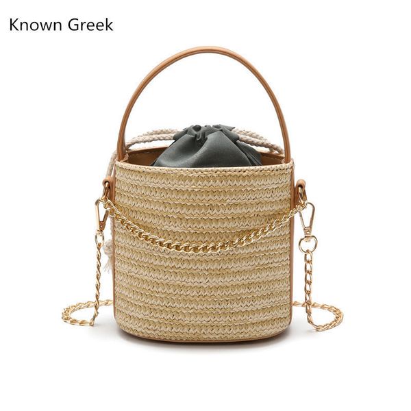 

casual ladies chain crossbody shoulder bags women straw beach bag bohemian designer messenger bag travel knitted tote bucket y190704