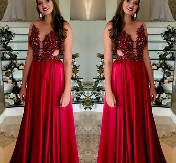 Sexy Red Praia Boho A linha de vestidos de baile Sheer ocasião Jewel Neck frisado lantejoulas Especial Evening Prom Vestidos Vestido Formal por Mulheres