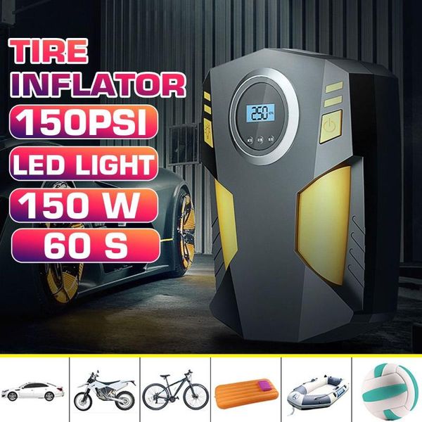 

portable 150psi car tire inflator digital screen air compressor pump with led light dc12v pump for car motorcycle