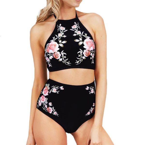 

women's print swimsuit bikini set dumbbelt halter swimwear women swimsuit women's swimming suit two pieces swimwear #2j22 #f, White;black