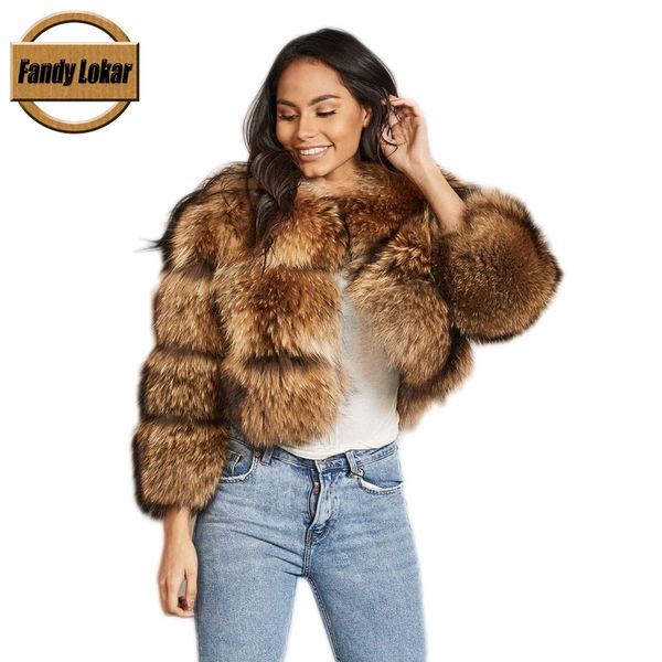 

fandy lokar real fur coat women winter fashion short coat nature raccoon fur coats overcoat ladies genuine furs jacket rfc042, Black