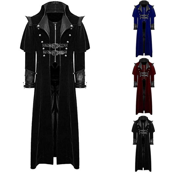

2019 new design men retro gothic coat tailcoat vintage steampunk long coats men royal style vampire cosplay costume, Tan;black