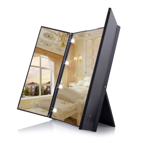 

led make up mirror travel folding portable make up mirror 8 led lights lighted women cosmetic deskthree sides makeup mirror dh0731