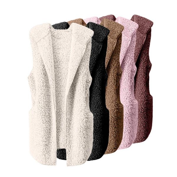 

женской кардиган теплого жилет куртка повседневного руна рукава толстовка жилет пальто зима стежок искусственный мех твердый жилет outwear, Black;white