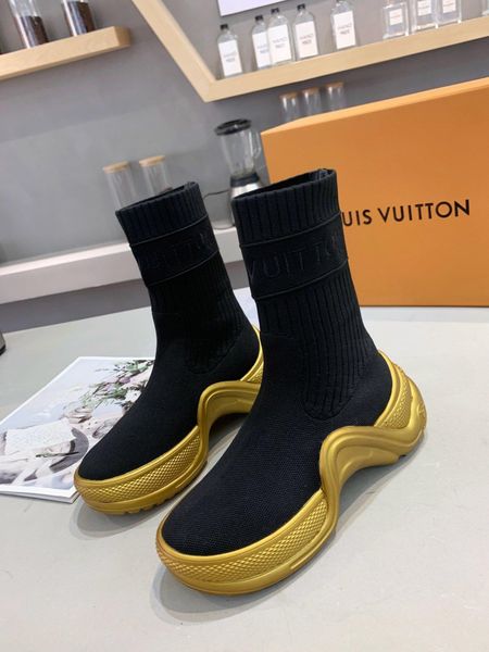 

2019 new knitted stretch socks shoes short boots women's wild fashion muffin bottom sleeve comfortable casual socks boots boots 4587, Black