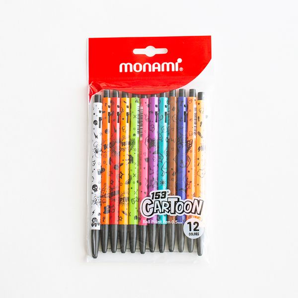 

12pcs cartoon pen ball point 0.5mm with 2 fluorescent 10 vivid colors roller ball pens writing drawing kids gift school a6032, Blue;orange