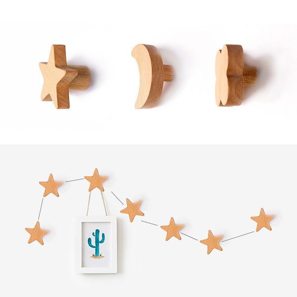 

hangers & racks nordic star/moon beech wood clothes hooks coat wooden art design robe hook home decoration accessories for bag hat