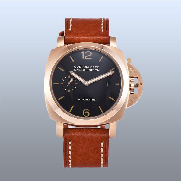 

huayra automatic 42mm men's watch luminous hands calendar movement stainless steel case black dial brown leather strap date n45, Slivery;brown
