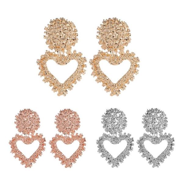 

ethnic round heart shape dangle ear stud women sweet bling drop earrings jewelry earrings clips with accessories, Silver